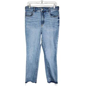 Womens Anthropology Pilcro Denim Blue Jeans Hi Rise Cigarette Raw Hem Size 32